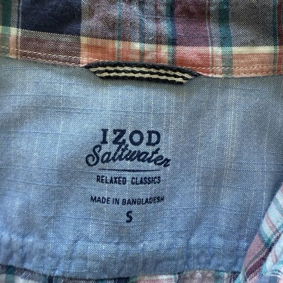 Men’s Izod Saltwater Relaxed Classics Pink/Blue Plaid Button-Down Shirt Size S - Picture 5 of 7